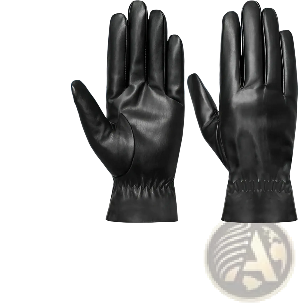 Black leather windproof winter gloves with warm insulation designed for driving and water resistance shown from the back