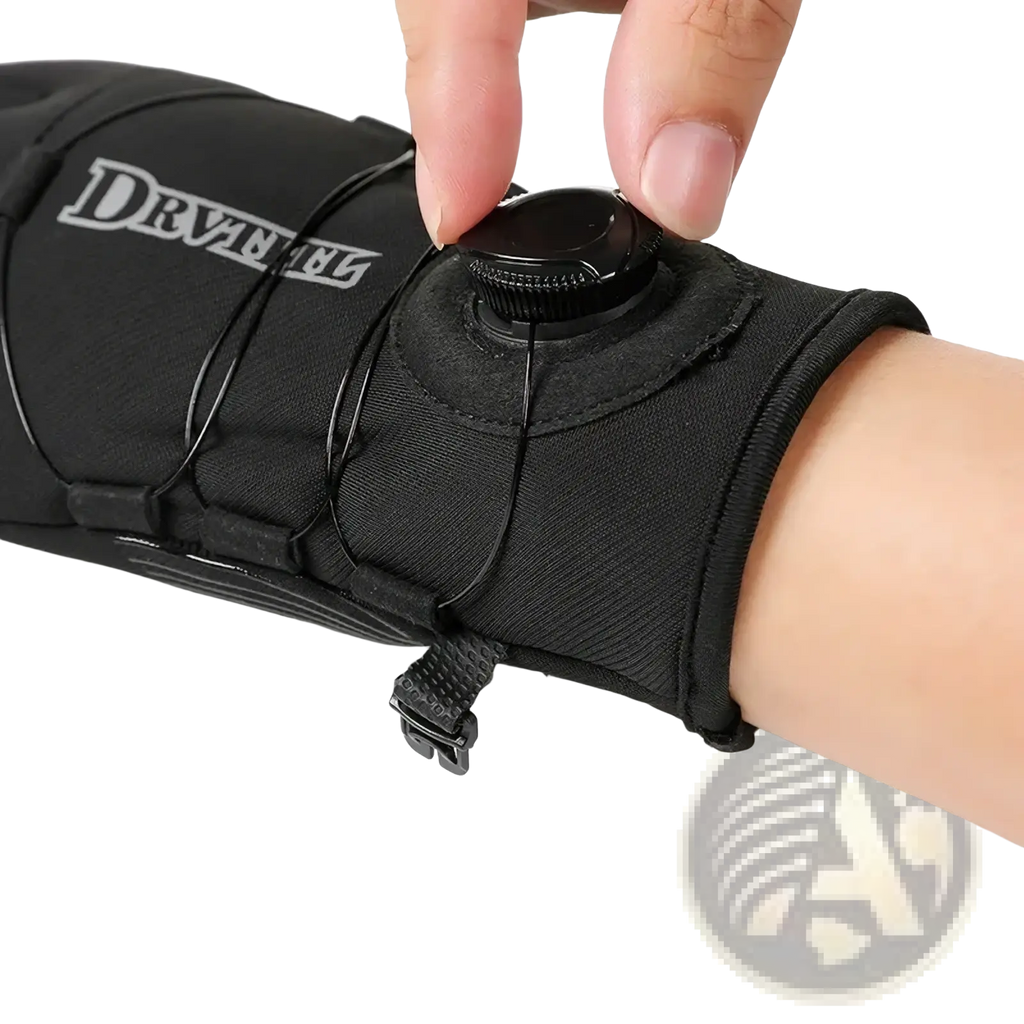Black drynell windproof thermal cycling arm sleeve with adjustable knob and black nylon straps shown from back side