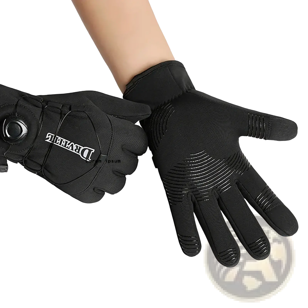 Black windproof thermal cycling gloves with textured non-slip palms and reinforced fingertips for enhanced grip