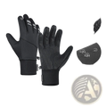 Black windproof thermal touchscreen winter gloves with textured grip and water-resistant fabric shown from the back side
