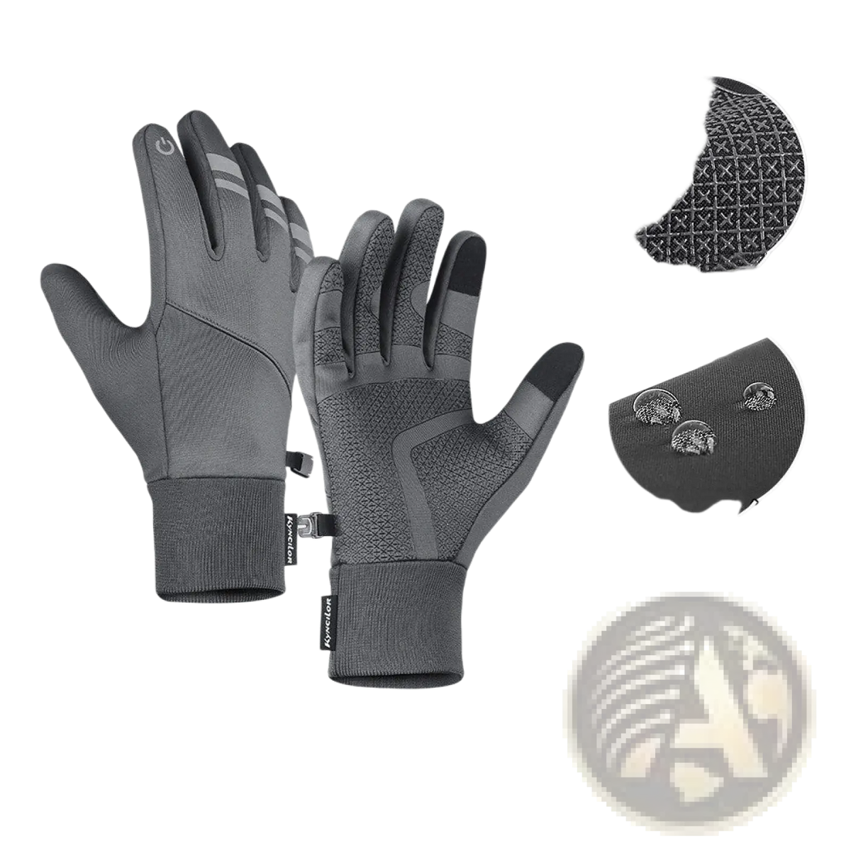 Dark gray windproof thermal touchscreen winter gloves with reinforced fingertips textured palm and soft fleece lining