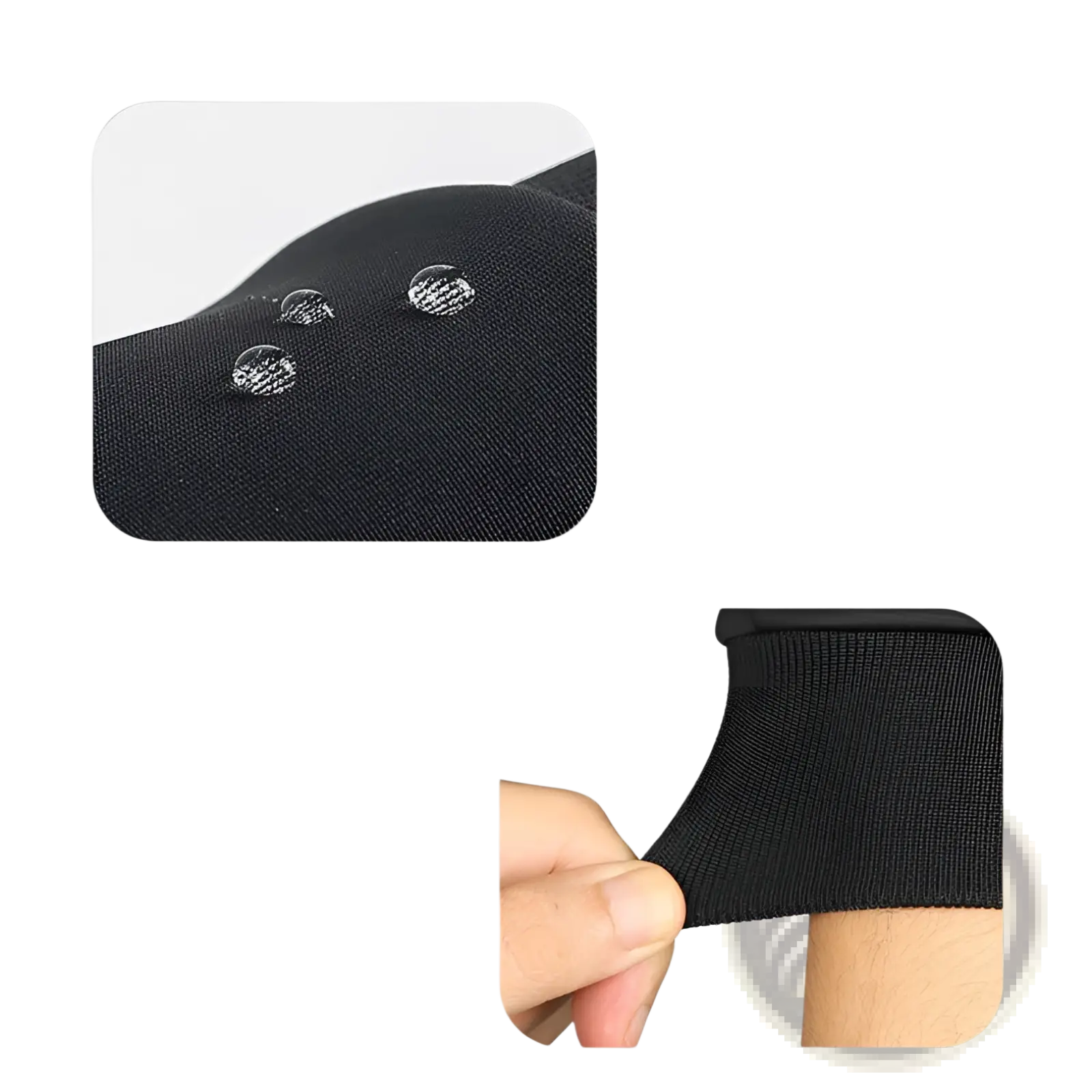 Black stretchy knit fabric sleeve of windproof thermal touchscreen winter gloves with smooth texture and water-resistant finish