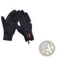 Black windproof touchscreen winter gloves with textured grip palms and zipper closure at the wrist for men and women