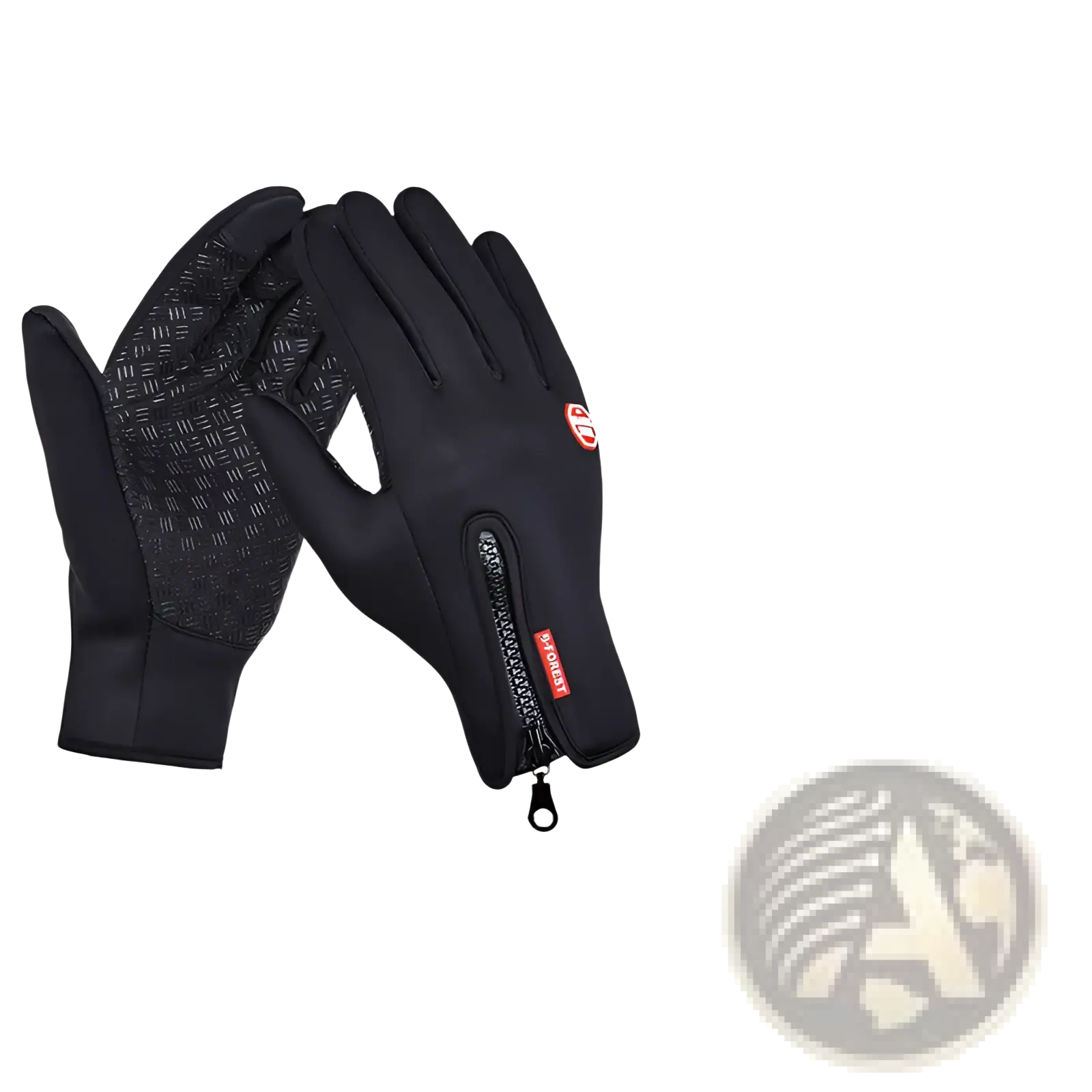Black windproof touchscreen winter gloves with textured grip palms and zipper closure at the wrist for men and women