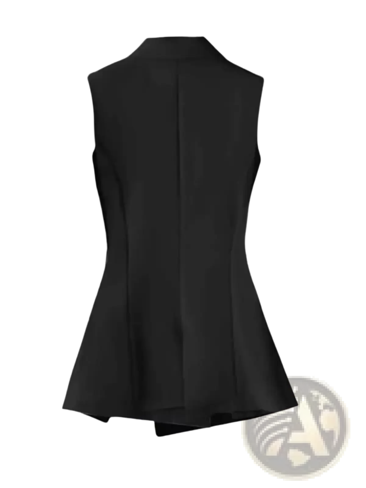 Black sleeveless peplum vest with wing embroidery and tailored structured back shown from the backside
