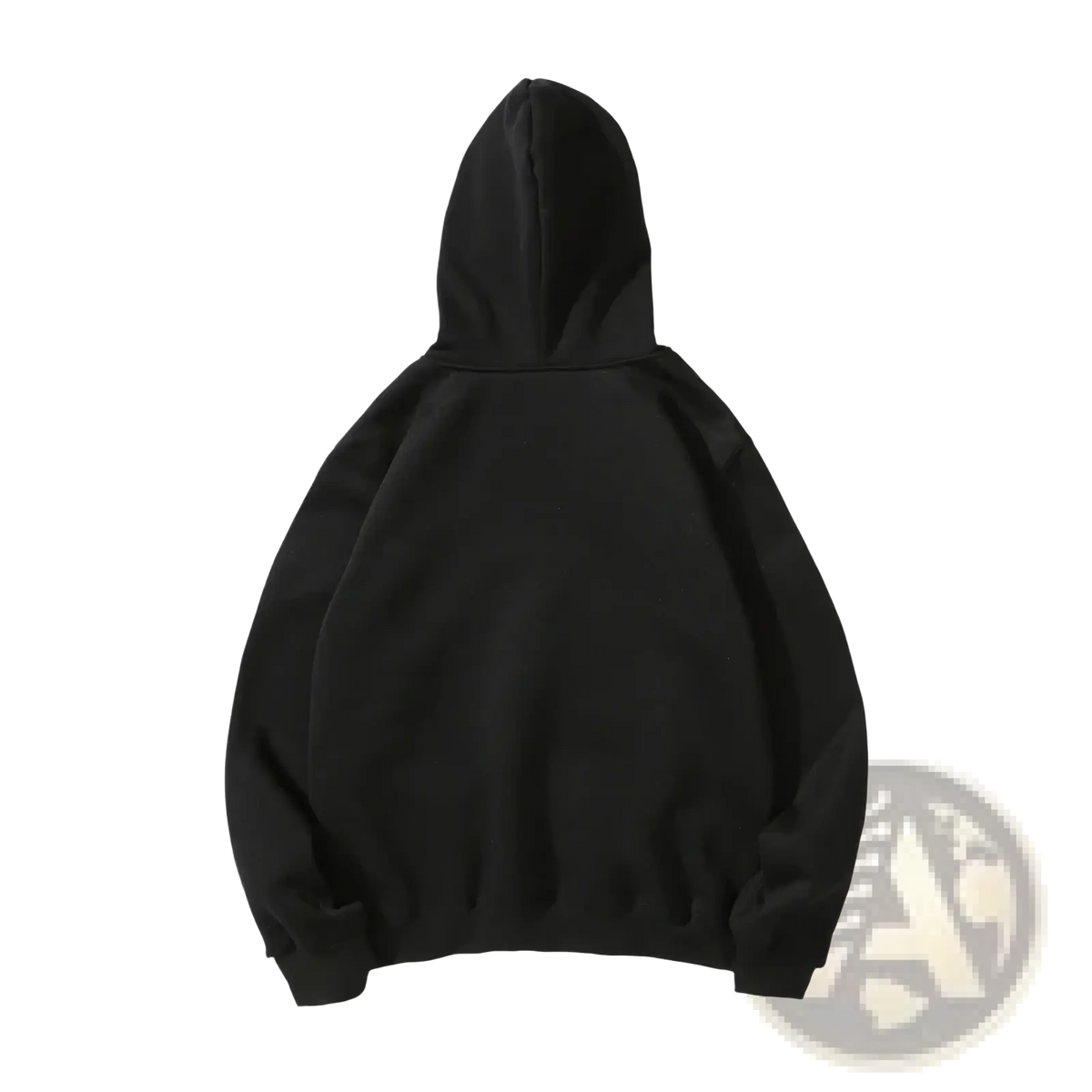 Black hooded sweatshirt with relaxed fit and ribbed cuffs featuring winnie the pooh eeyore fleece design