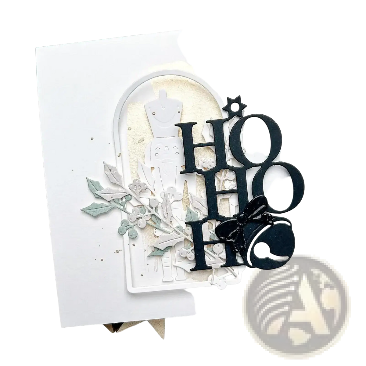 Black metal cutting die cutting die of ho ho ho holiday card embellishment with bell and star for scrapbooking use