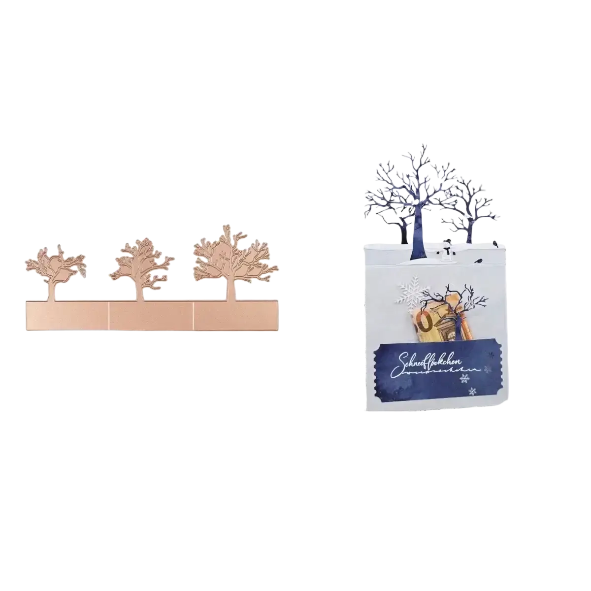 A rose gold metal cutting die of a decorative tree from the winter animal metal cutting dies set for scrapbooking