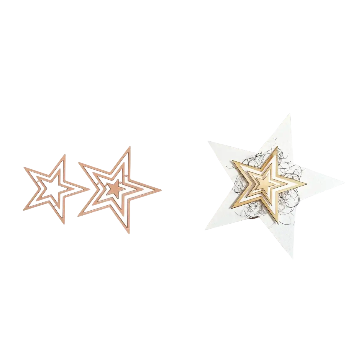 Gold star-shaped metal die cutters with layered hollow designs for scrapbooking Winter animal projects