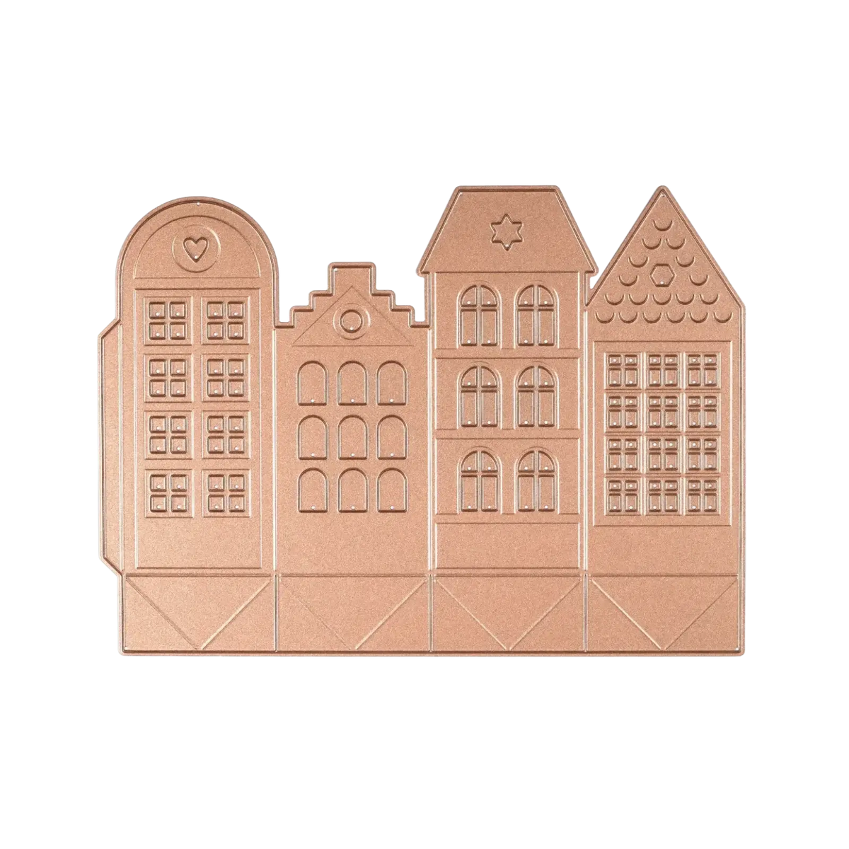Rose gold metal die cut with four detailed european style buildings for winter animal scrapbooking dies