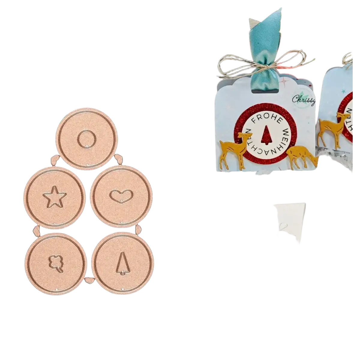 Rose gold foil stamping die set featuring circular shapes with star heart clover and tree designs for scrapbooking