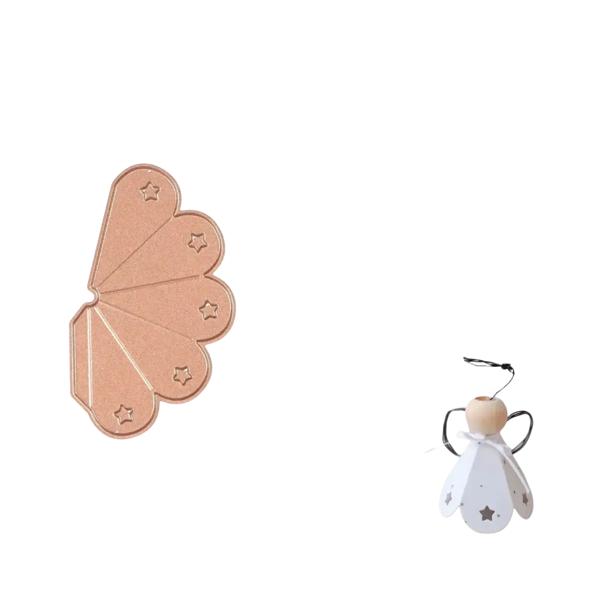 Rose gold metallic winter animal metal cutting die with star-shaped cutouts in a fan-like design for scrapbooking