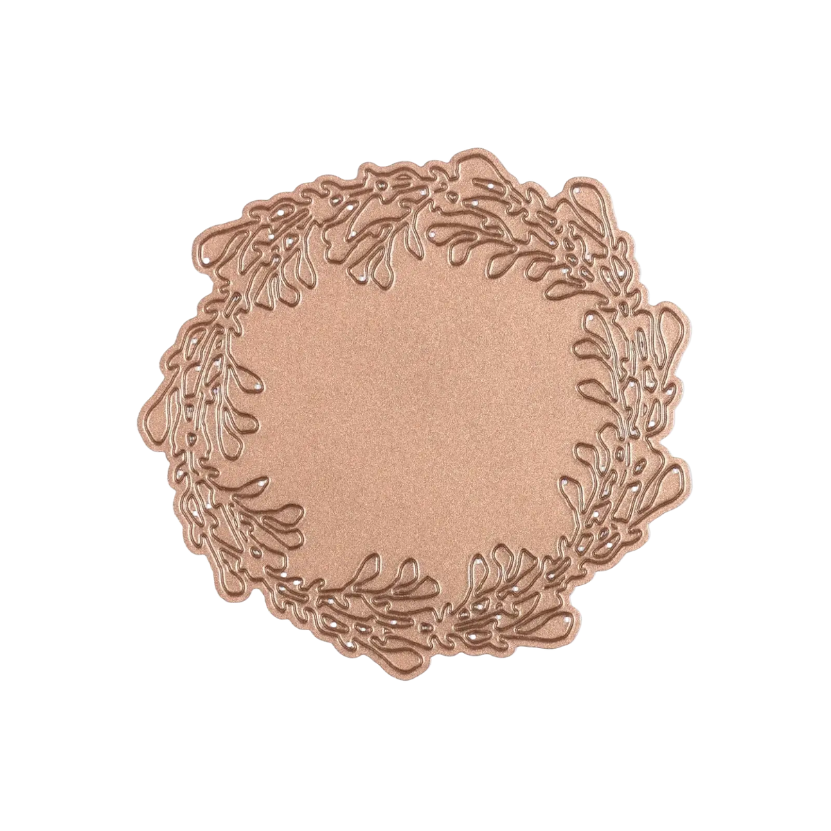Rose gold metallic die-cut wreath with intricate leaf and branch details for winter animal metal cutting dies scrapbooking
