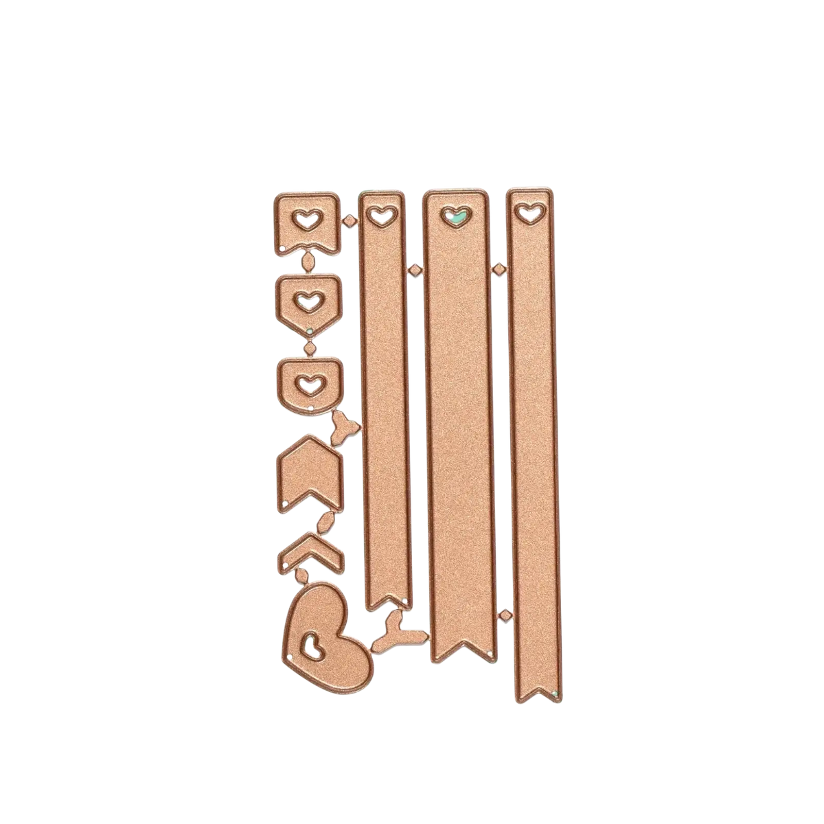 Rose gold metallic die-cut set with heart and banner shapes from winter animal metal cutting dies for scrapbooking