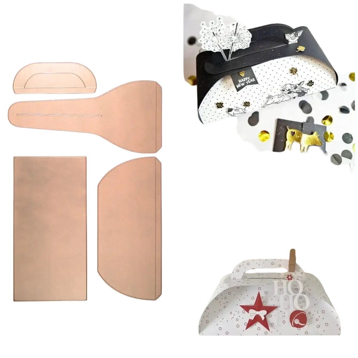 Rose gold metallic die-cut template for crafting paper gift boxes from winter animal metal cutting dies for scrapbooking