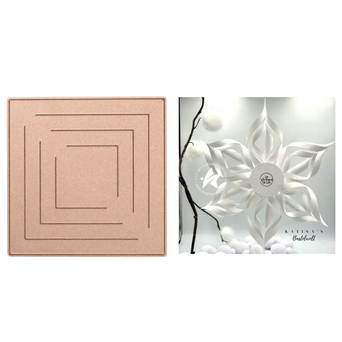 Rose gold winter animal metal cutting die with square shape and nested rectangular cutouts for scrapbooking