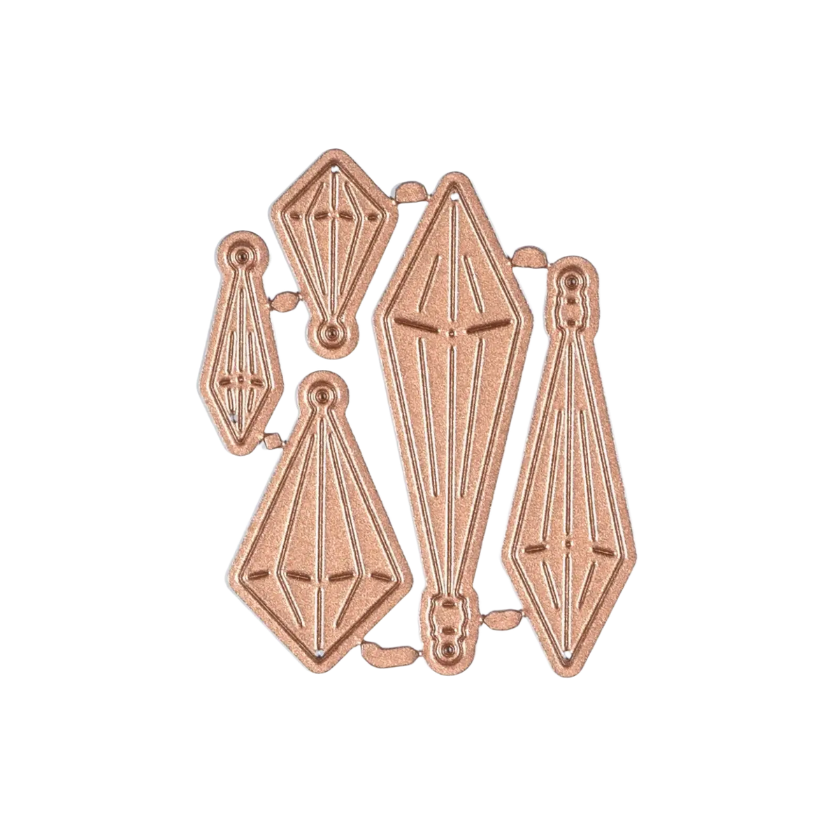 Set of five rose gold-toned die-cut crystal-shaped metal charms with engraved facets for winter animal scrapbooking