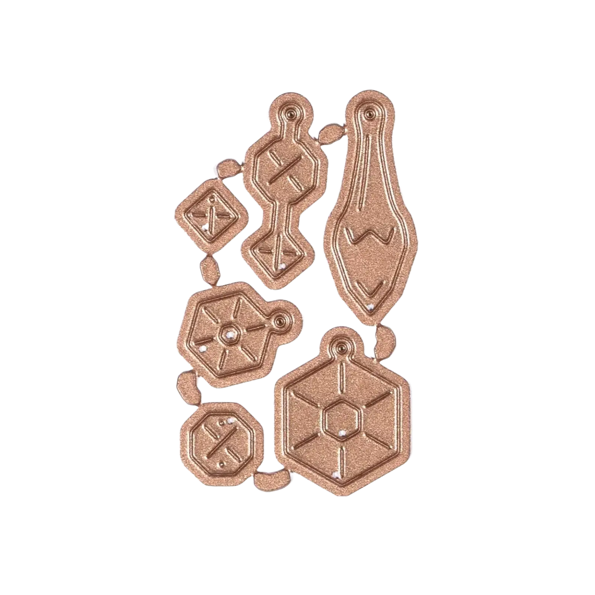 Set of rose gold glitter geometric metal cutting dies with intricate patterns for winter animal scrapbooking