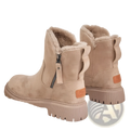 Beige suede ankle winter boots for women with plush shearling lining and chunky rubber sole for cold weather use