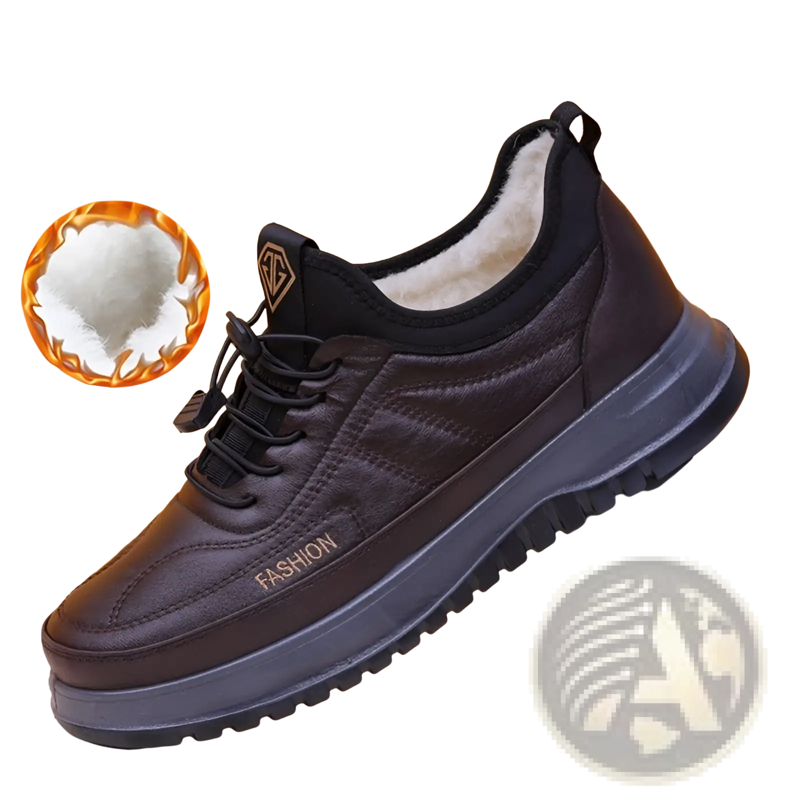 Black sheep winter fleece lined leather sneakers for men with wool lined cotton upper and rugged rubber sole