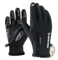 Black winter motorcycle gloves with thermal lining reinforced fingertips zipper and goldenjoy logo for touchscreen use