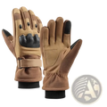 Tan winter motorcycle gloves with black reinforced palm and fingertips fleece lined cuffs thermal windproof riding gear