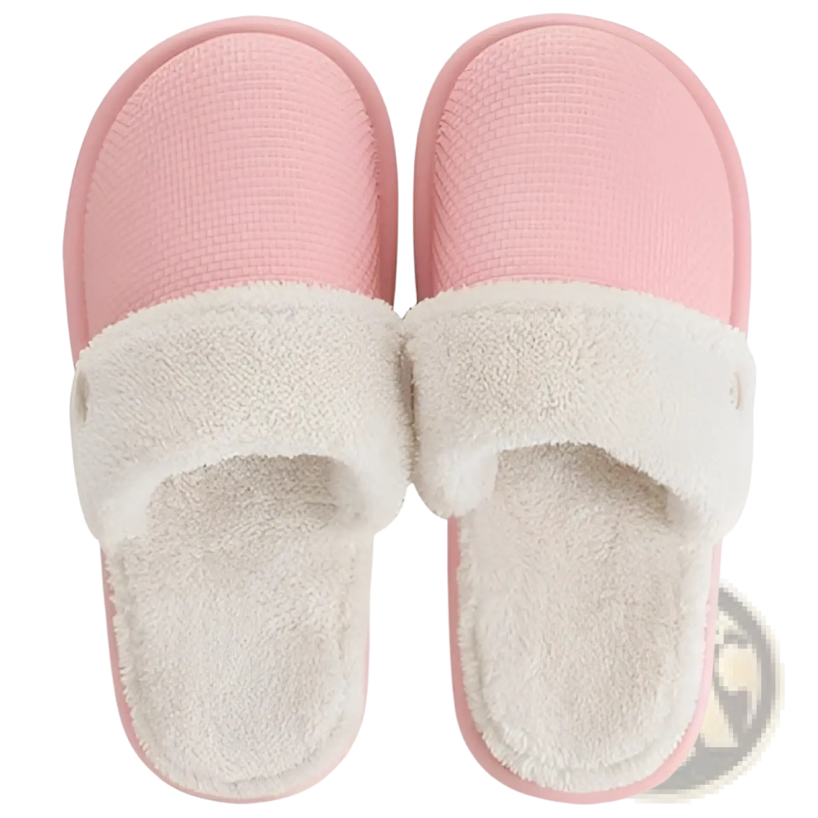 Pink winter slippers for women with soft white fleece lining and textured upper washable plush house shoes