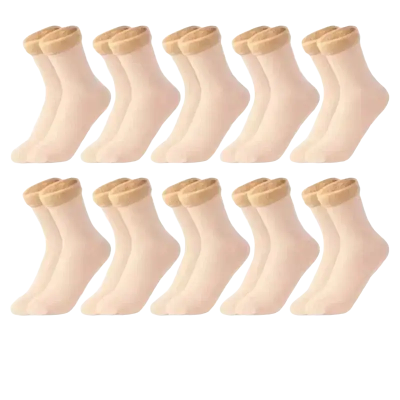 Beige winter thermal socks with soft fuzzy tan cuff fleece lined cashmere wool for cold weather warmth