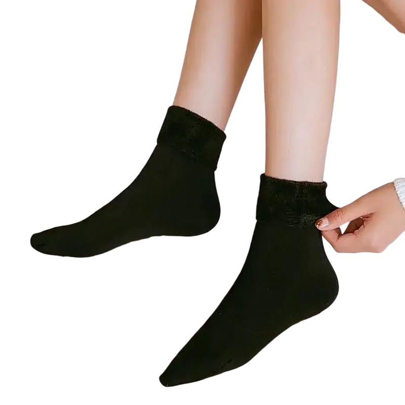 Black ankle winter thermal socks with plush fuzzy lining made of cashmere wool for cold weather comfort