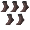 Coffee-colored winter thermal socks with black ribbed cuff made of fleece lined cashmere wool, shown in five pairs