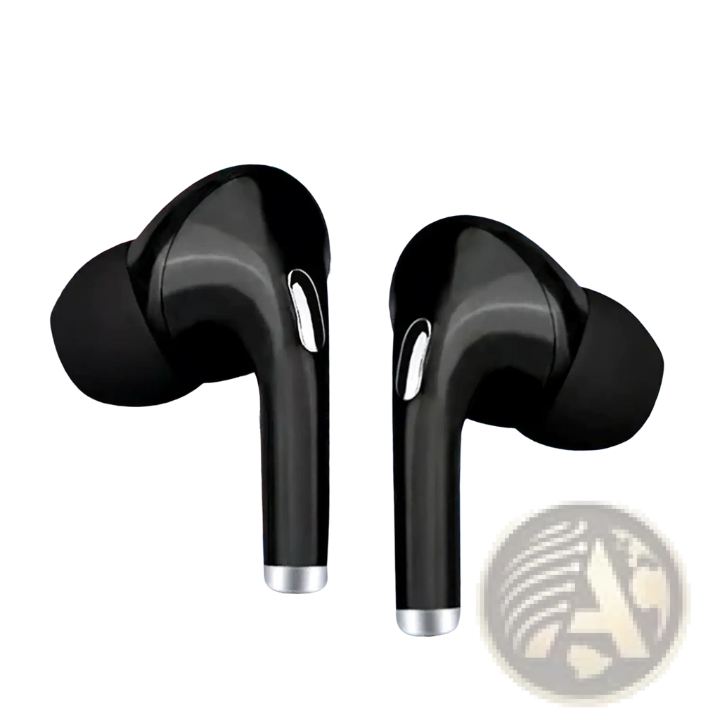 Black wired 3.5mm in-ear headphones with silver accents and microphone featuring a sleek ergonomic design