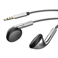 Silver wired control earphones with sleek metallic finish and black mesh grilles for ios and android earbuds use