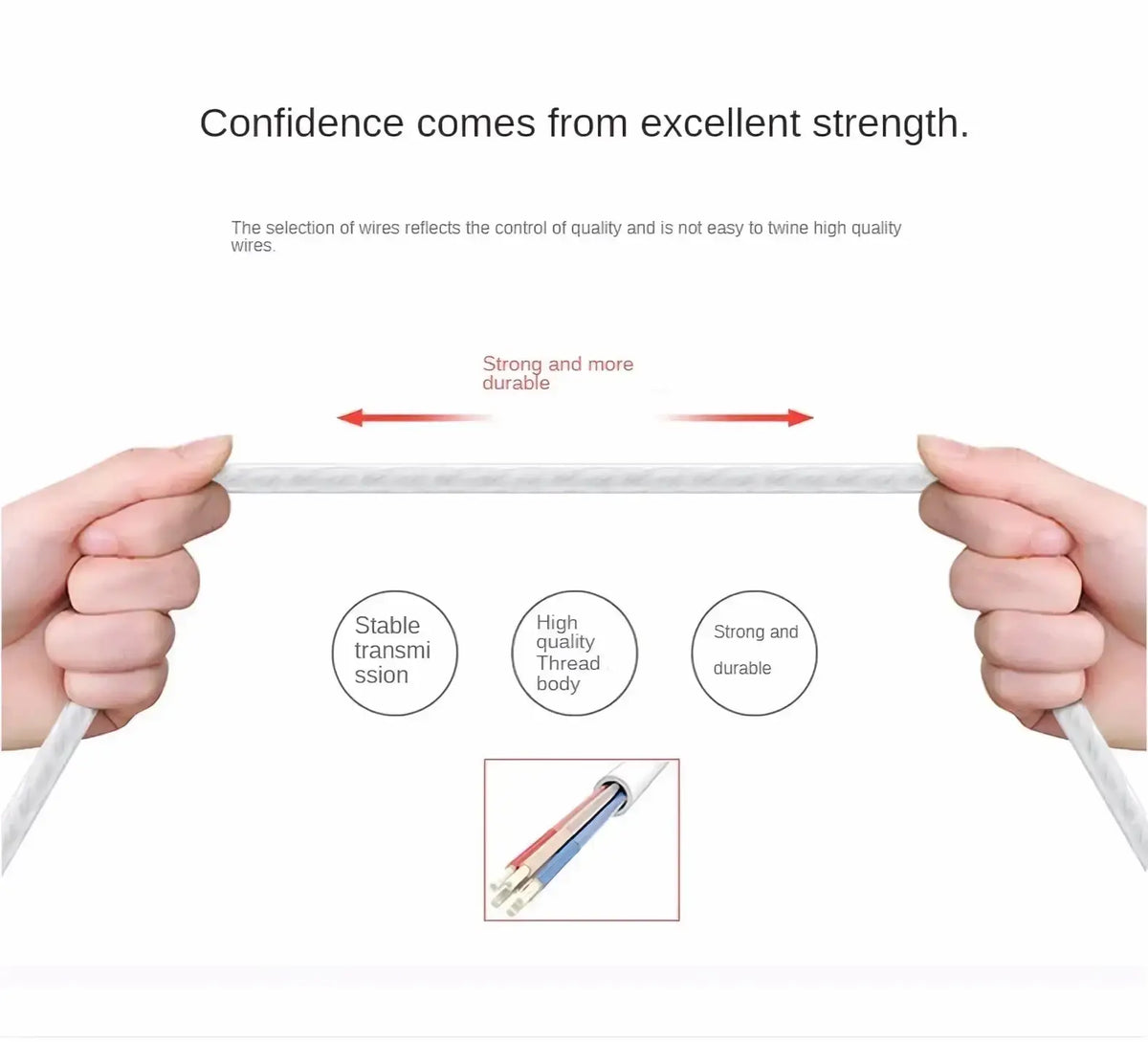 White wired control earphones cable with sturdy high-quality thread body for stable transmission and durability for android earbuds