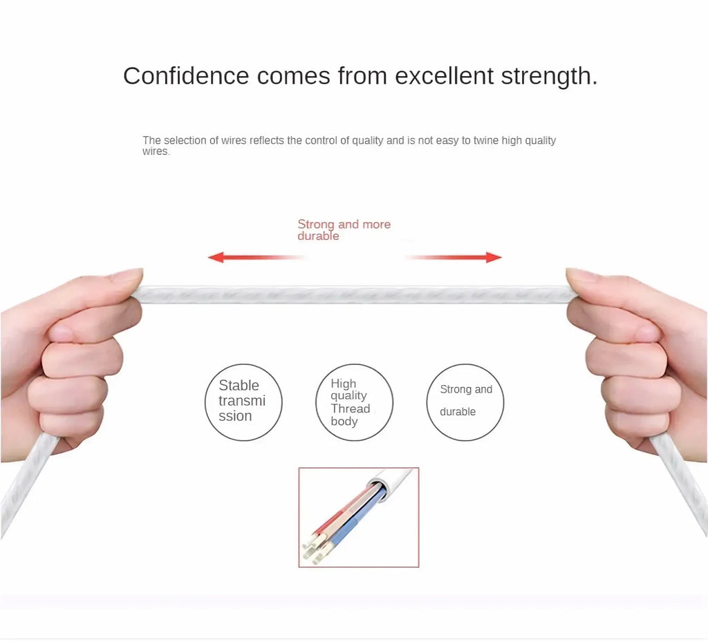 White high-quality thread body cable with durable construction for wired control earphones ios android earbuds hifi
