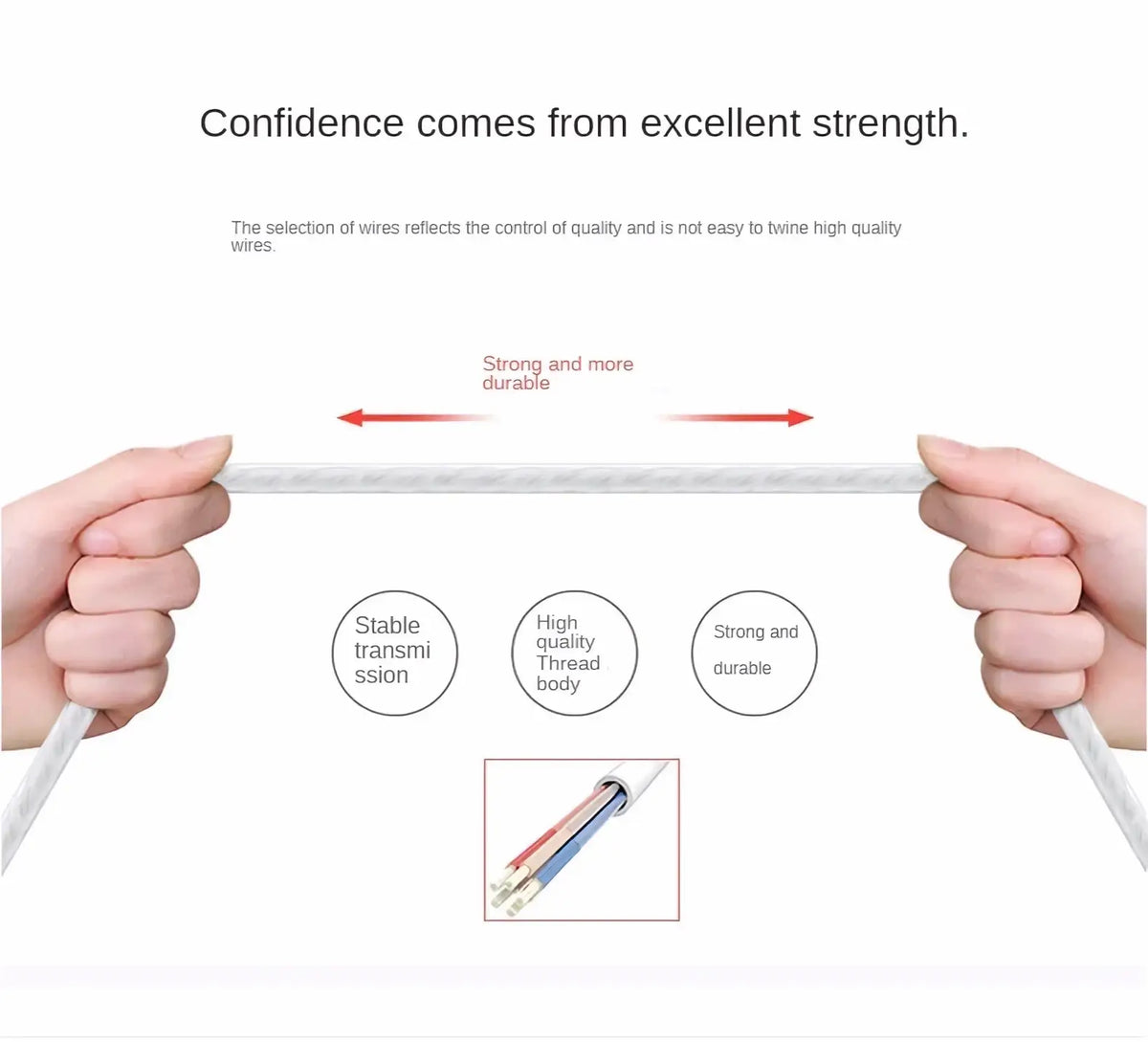 White high-quality thread body cable with durable construction for wired control earphones ios android earbuds hifi