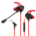 Wired in-ear gaming headset with mic red and black featuring ergonomic hooks for a secure comfortable fit