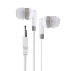 Wired in-ear headphones in white with translucent silicone tips and silver audio jack for clear wired audio connection