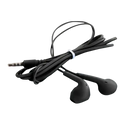 Black wired in ear headphones with microphone featuring inline control soft silicone ear tips and coiled cable with 35mm jack