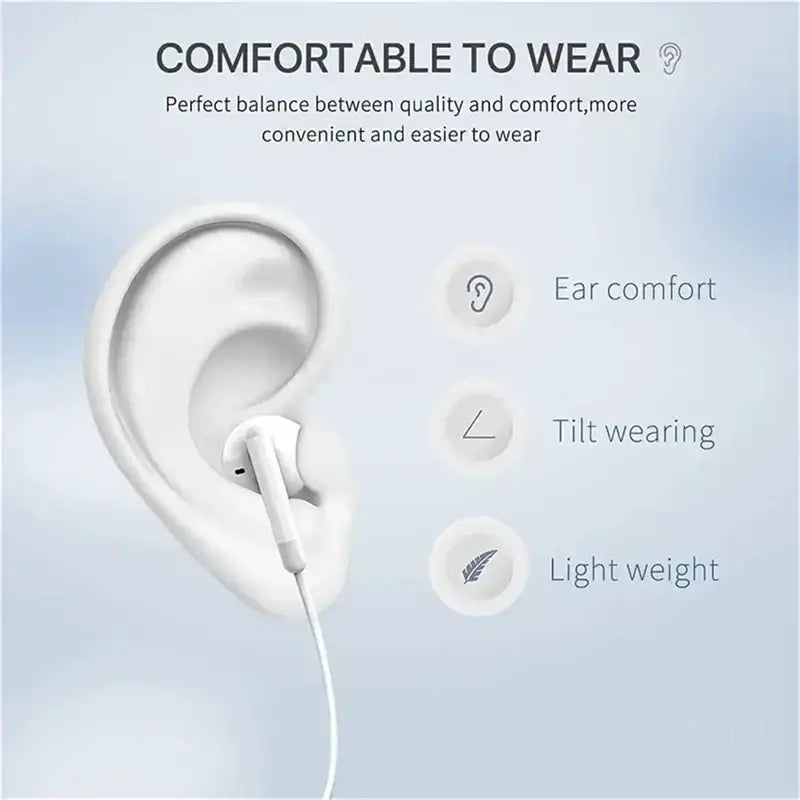 White wired in-ear headphones with microphone featuring a sleek minimalist design for comfortable everyday wear