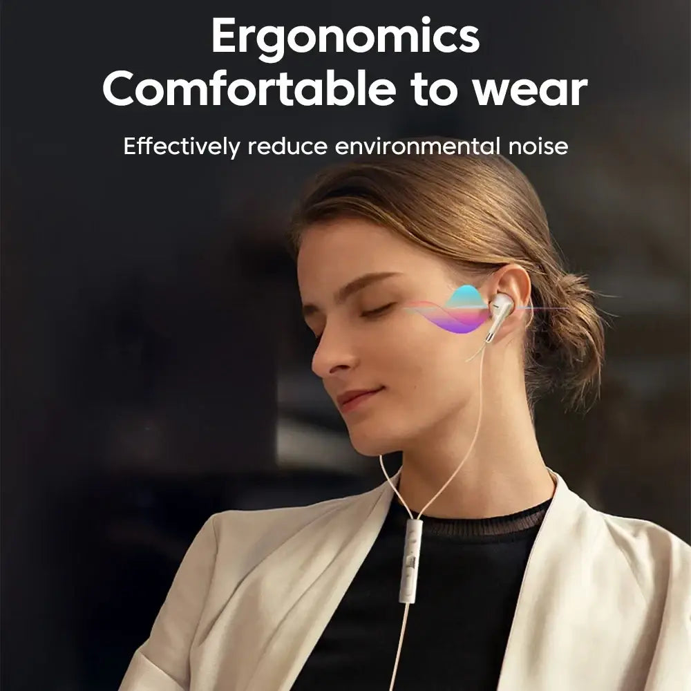 White wired in-ear headphones with sleek ergonomic design and silver inline volume control module for audio adjustment