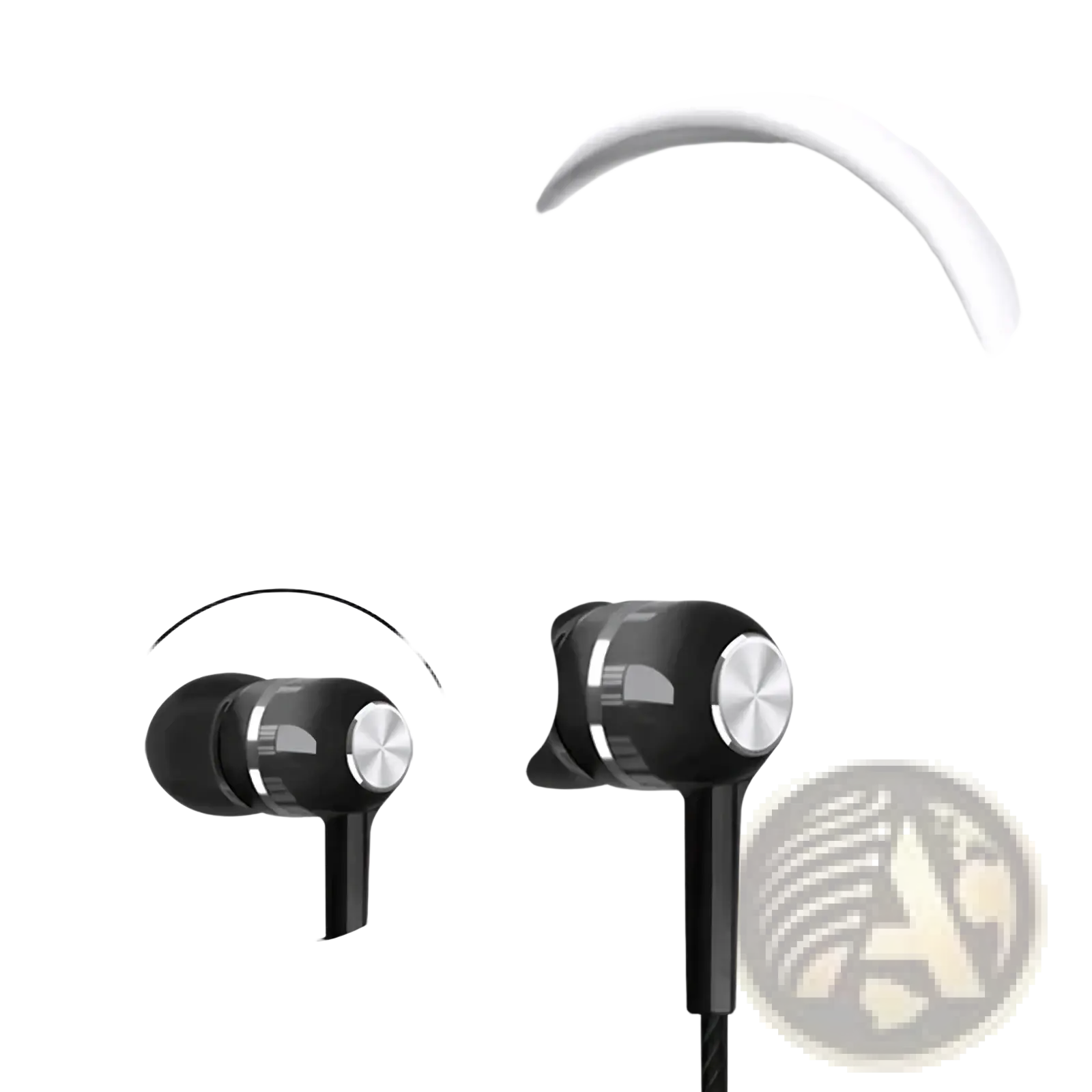 Black wired earbuds with silver metallic accent 3.5mm sport headset with mic for clear audio and hands free use