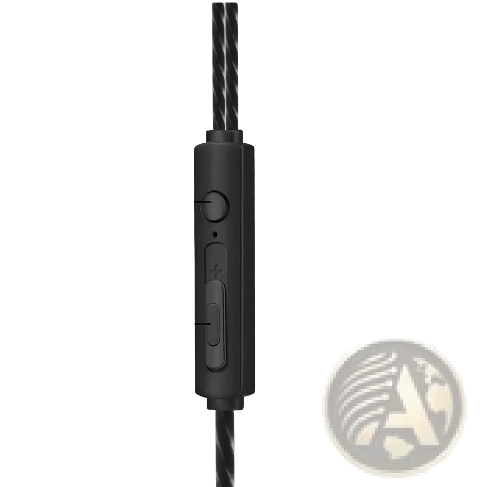 Black wired earbuds 3.5mm sport headset with mic featuring textured braided cable and tactile control module buttons