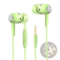 Light green wired earbuds hifi bass headset with mic featuring silver metallic controls and 3.5mm jack connector