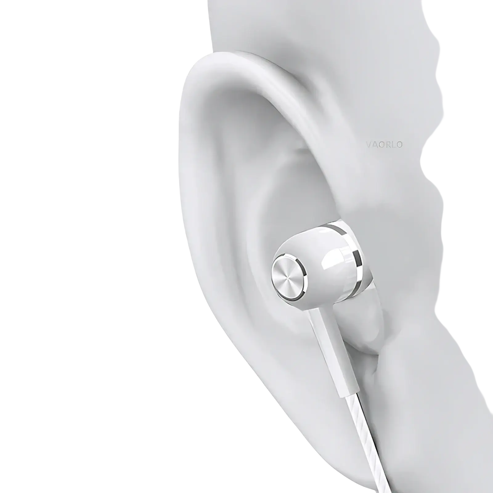 Wired earbuds hifi bass headset with mic in white featuring metallic circular driver housing and braided cable