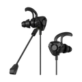 Black wired earphone gaming earbuds with mic, ergonomic hooks, and boom microphone for mobile and console use