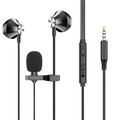 Black wired earphones with metallic silver accents and built-in microphone clip featuring digital chip for 3.5mm aux use