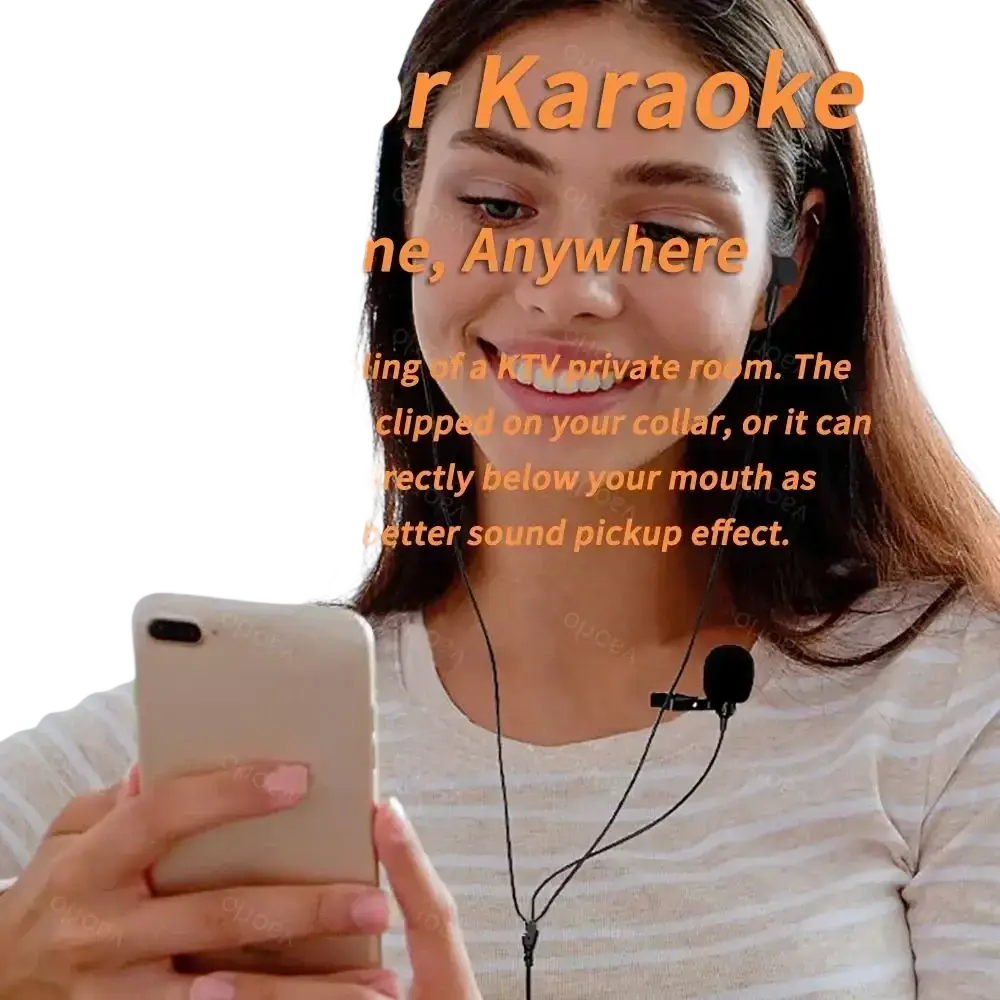Black wired earphones lavalier microphone with a 3.5mm aux cable featuring a digital chip for live streaming use