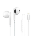 White wired earphones for iphone with lightning connector and inline controls for calls music and remote functions