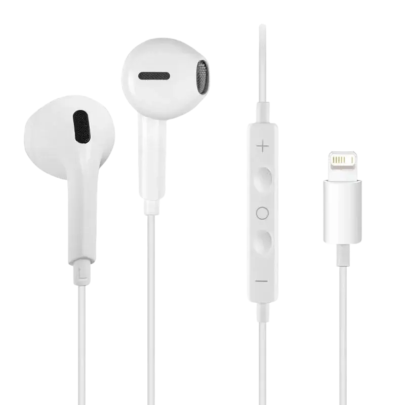 White quanyunz wired earphones for iphone with lightning connector and inline controls for call and music functions