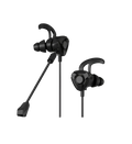 Black wired gaming earbuds with mic featuring ergonomic hooks and flexible cable for mobile and console use